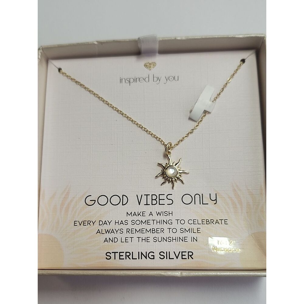 Gold-Tone Over Sterling Silver Sun Pendant Necklace with White Center